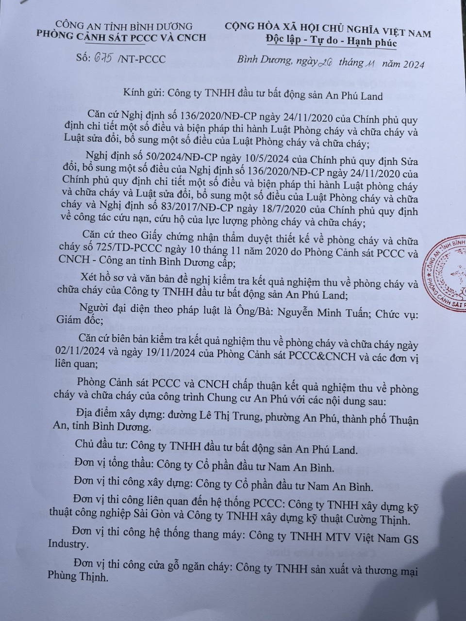 Nghiệm thu phòng cháy chữa cháy PCCC chung cư An Phú - Tecco Felice Homes teccofelicehomes.com.vn