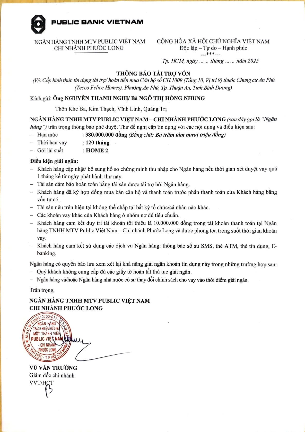 ngân hàng Public Bank cho vay mua chung cư Tecco Felice Homes Bình Dương